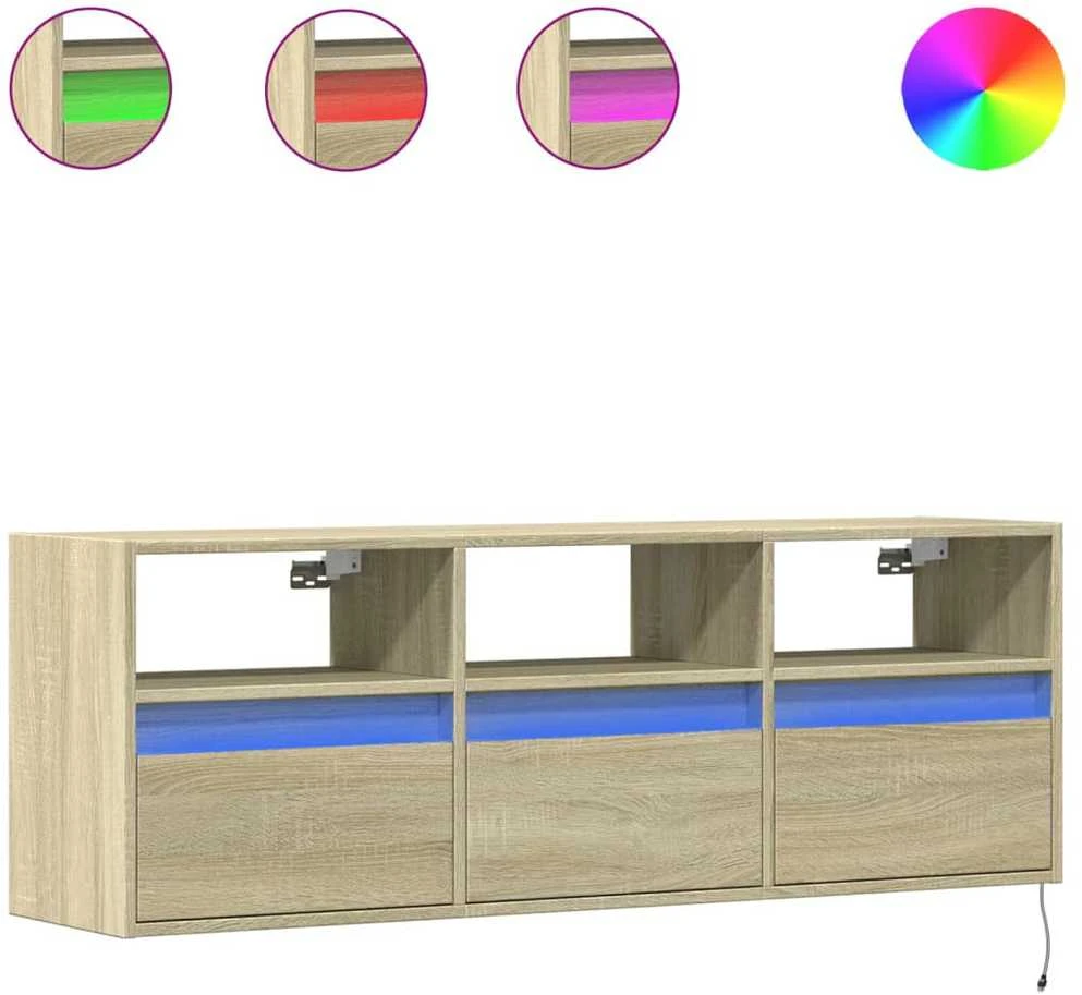 TV staliukas Sieninė TV spintelė su LED lemputėmis, ąžuolo, 130x31x45 cm