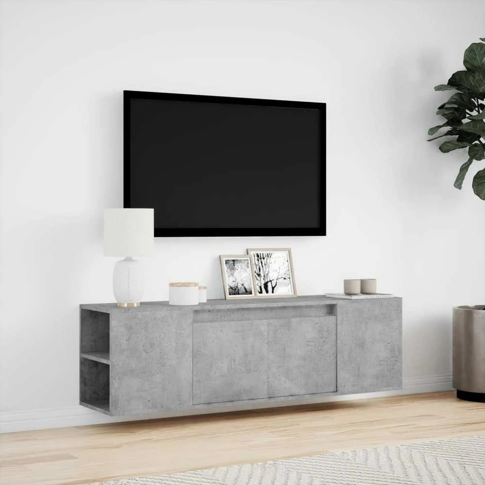 TV staliukas Sieninė TV spintelė su LED lemputėmis, betono, 135x31x39,5cm