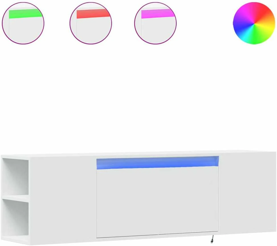 TV staliukas Sieninė TV spintelė su LED lemputėmis, balta, 135x31x39,5cm