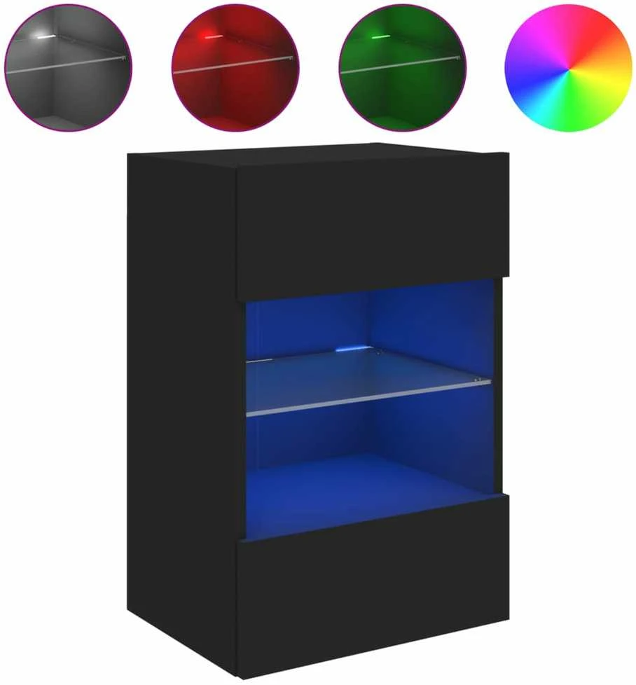 TV staliukas Sieninė TV spintelė su LED lemputėmis, juoda, 40x30x60,5cm