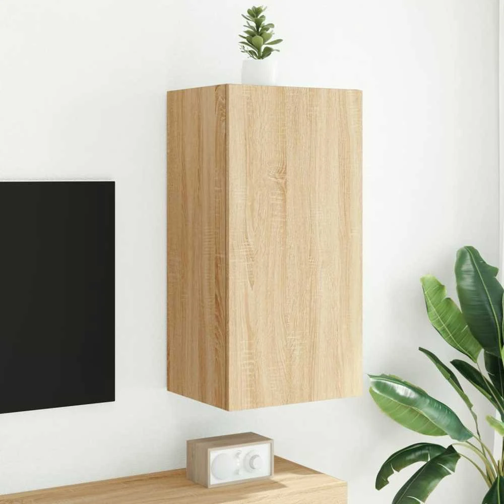TV staliukas Sieninė TV spintelė su LED lemputėmis, ąžuolo, 40,5x35x80cm