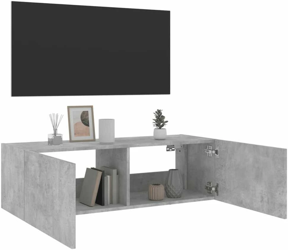 TV staliukas Sieninė TV spintelė su LED lemputėmis, betono, 100x35x31cm