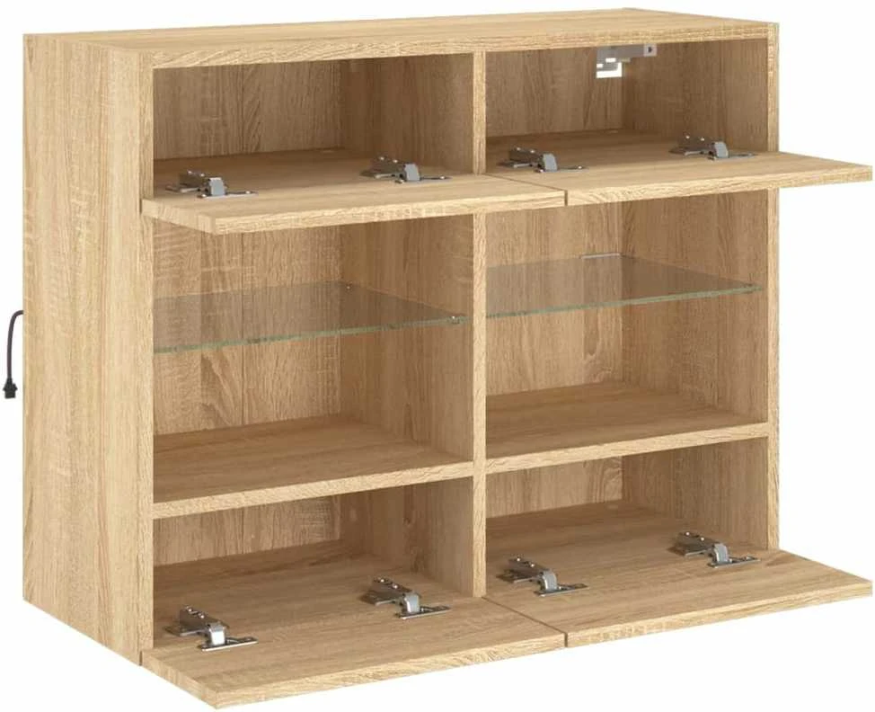 TV staliukas Sieninė TV spintelė su LED lemputėmis, ąžuolo, 78,5x30x60,5cm