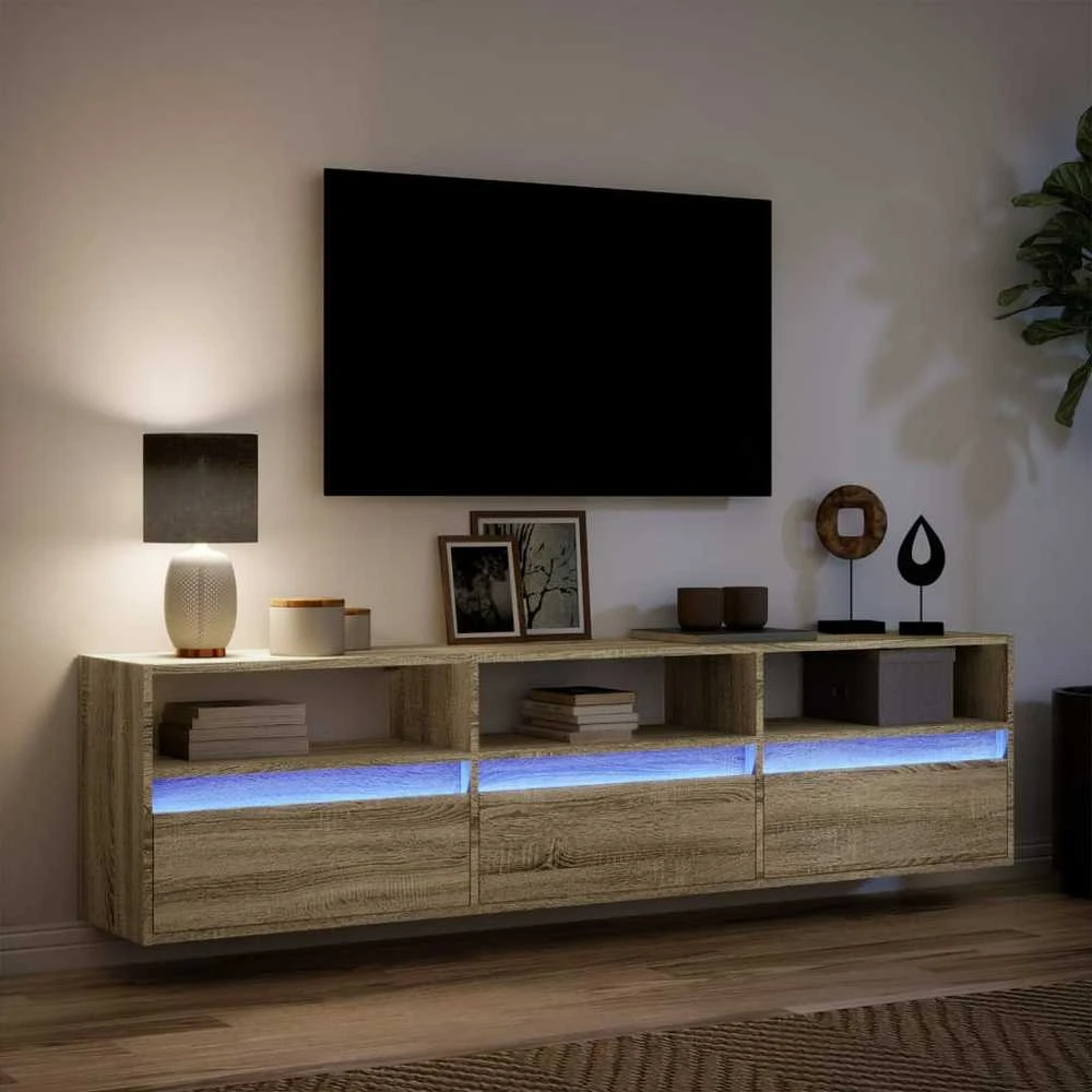 TV staliukas Sieninė TV spintelė su LED lemputėmis, ąžuolo, 180x31x45cm