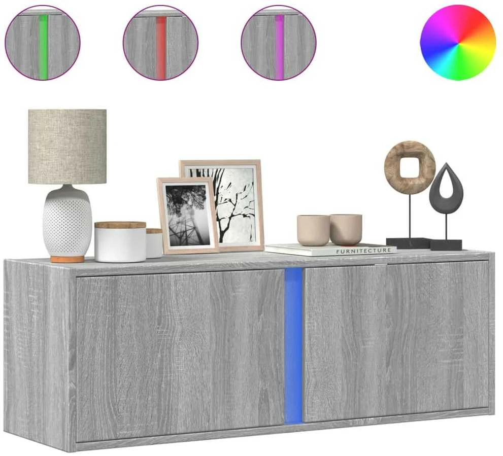 TV staliukas Sieninė TV spintelė su LED lemputėmis, pilka, 100x31x35cm