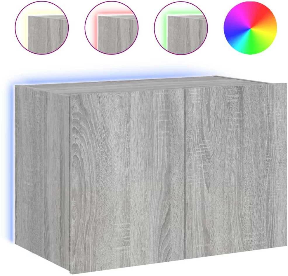 TV staliukas Sieninė TV spintelė su LED lemputėmis, pilka ąžuolo, 60x35x41cm