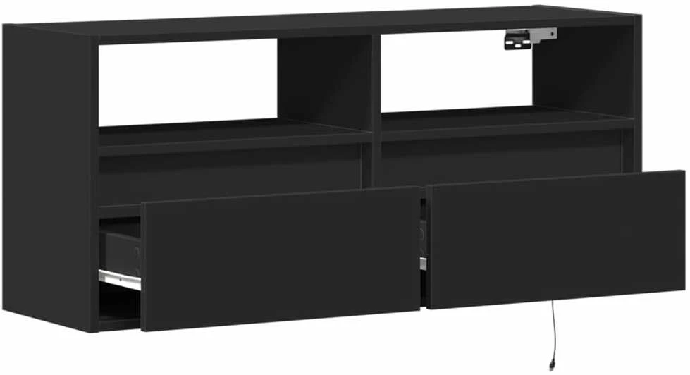 TV staliukas Sieninė TV spintelė su LED lemputėmis, juoda, 100x31x45cm
