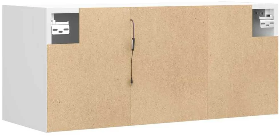 TV staliukas Sieninė TV spintelė su LED lemputėmis, balta, 80x31x35cm