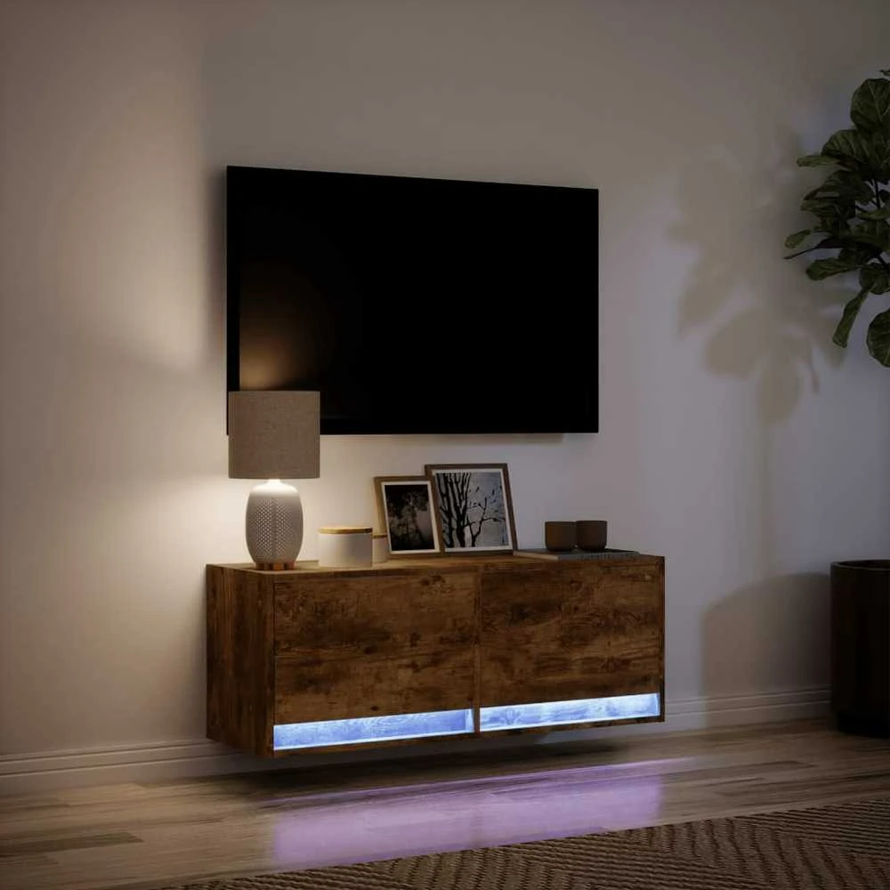 TV staliukas Sieninė TV spintelė su LED lemputėmis, dūminė, 100x31x35cm