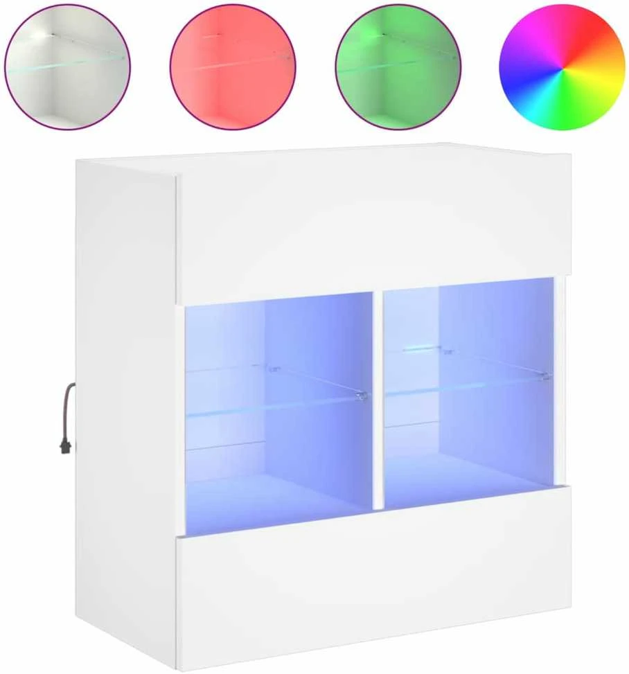 TV staliukas Sieninė TV spintelė su LED lemputėmis, balta, 58,5x30x60,5cm