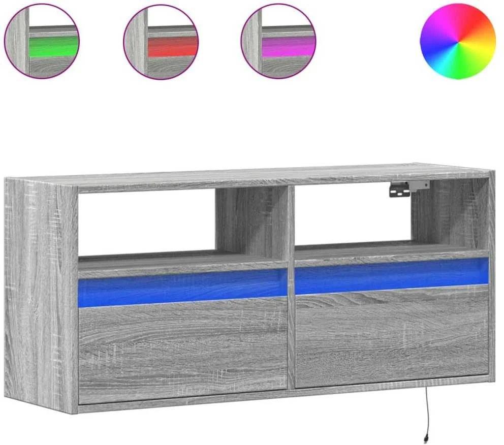 TV staliukas Sieninė TV spintelė su LED lemputėmis, pilka, 100x31x45cm