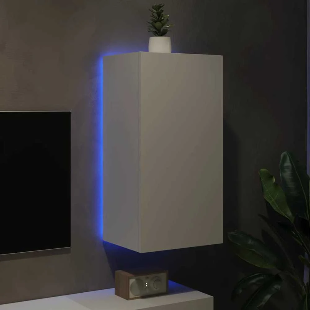 TV staliukas Sieninė TV spintelė su LED lemputėmis, balta, 40,5x35x80cm