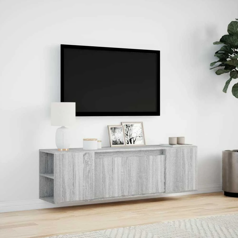 TV staliukas Sieninė TV spintelė su LED lemputėmis, pilka, 135x31x39,5cm