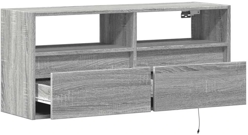 TV staliukas Sieninė TV spintelė su LED lemputėmis, pilka, 100x31x45cm