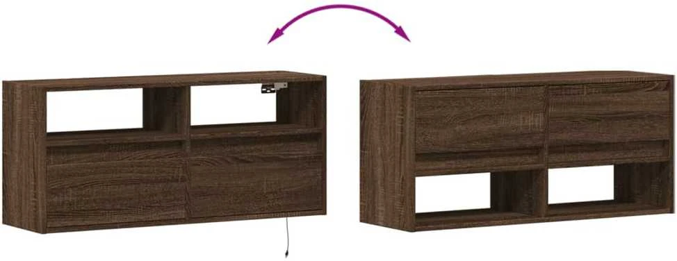 TV staliukas Sieninė TV spintelė su LED lemputėmis, ruda ąžuolo, 100x31x45cm