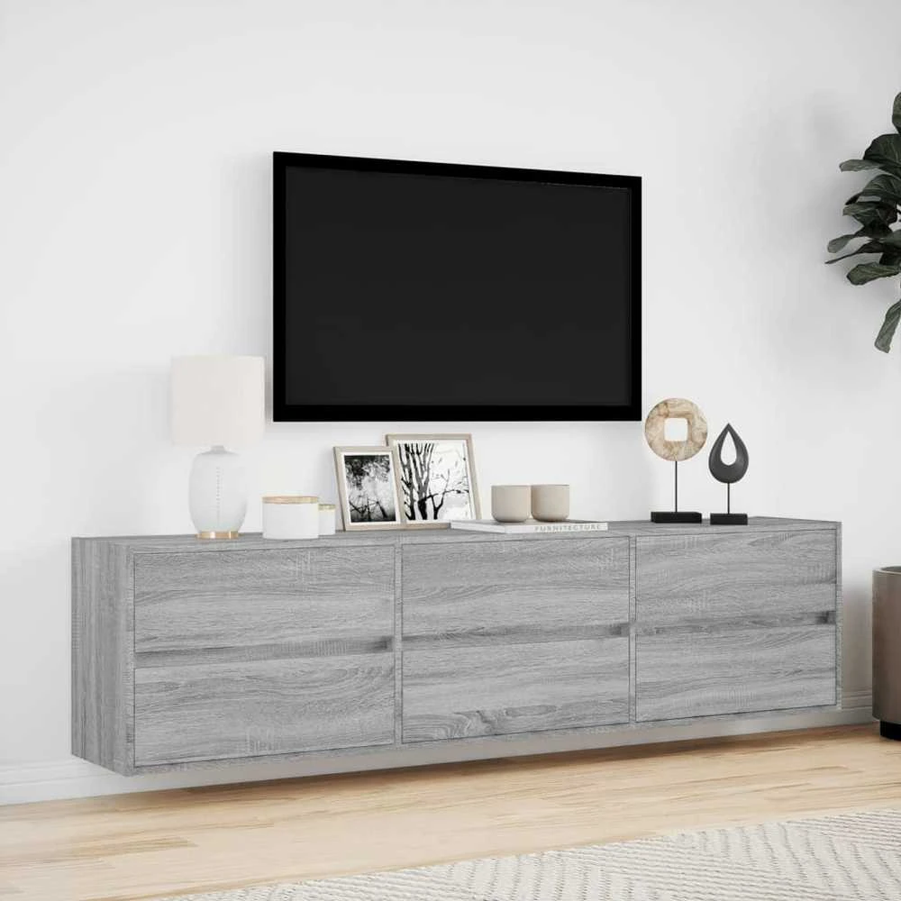 TV staliukas Sieninė TV spintelė su LED lemputėmis, pilka, 180x31x45cm