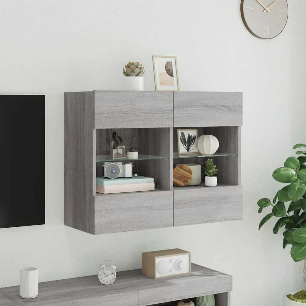 TV staliukas Sieninė TV spintelė su LED lemputėmis, pilka, 78,5x30x60,5cm