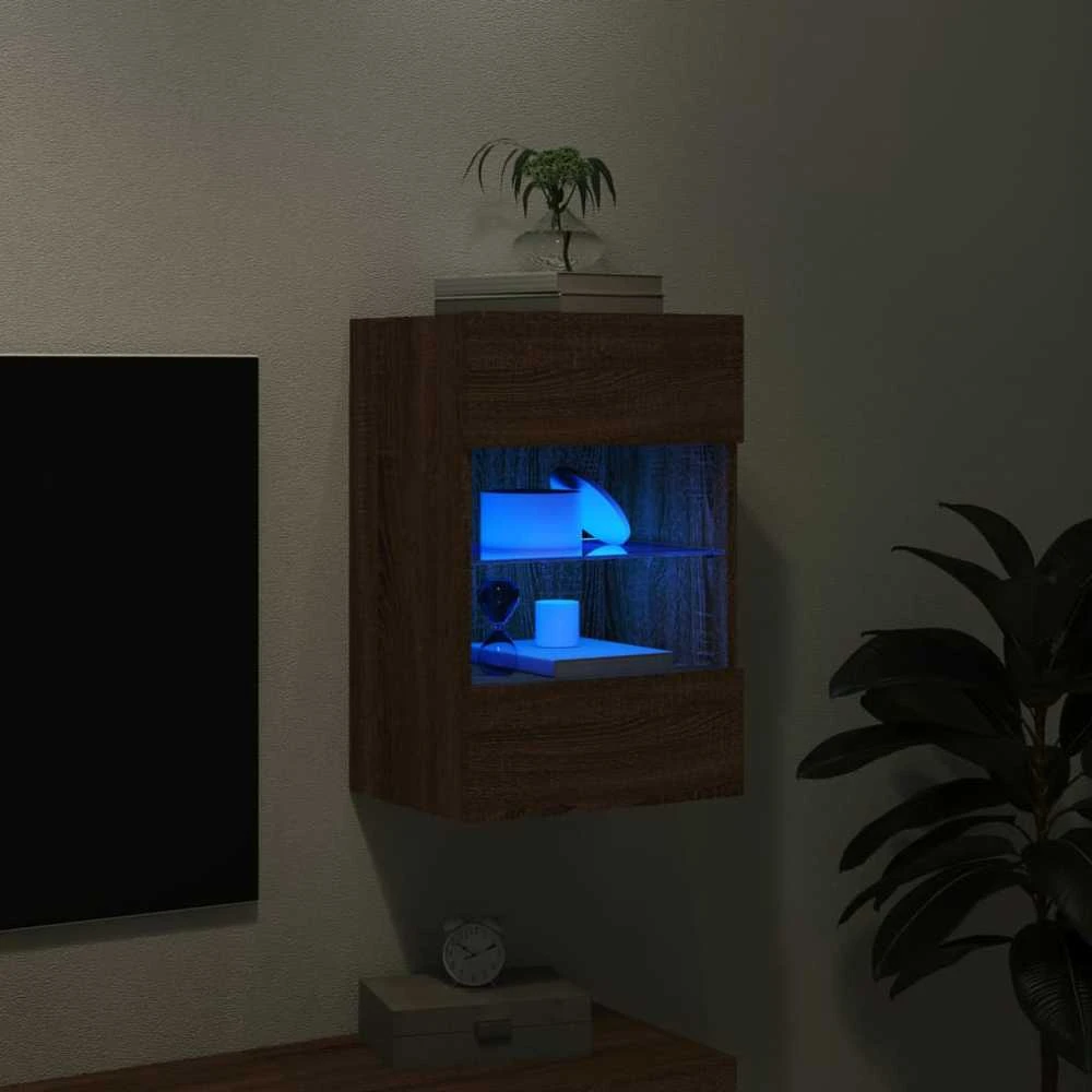 TV staliukas Sieninė TV spintelė su LED lemputėmis, ruda, 40x30x60,5cm