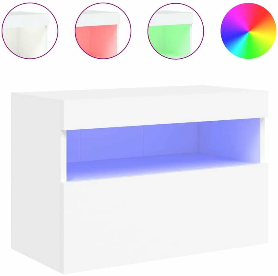 TV staliukas Sieninė TV spintelė su LED lemputėmis, balta, 60x30x40cm