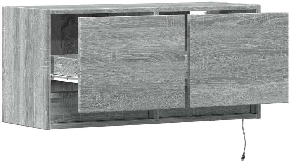 TV staliukas Sieninė TV spintelė su LED lemputėmis, pilka, 80x31x35cm