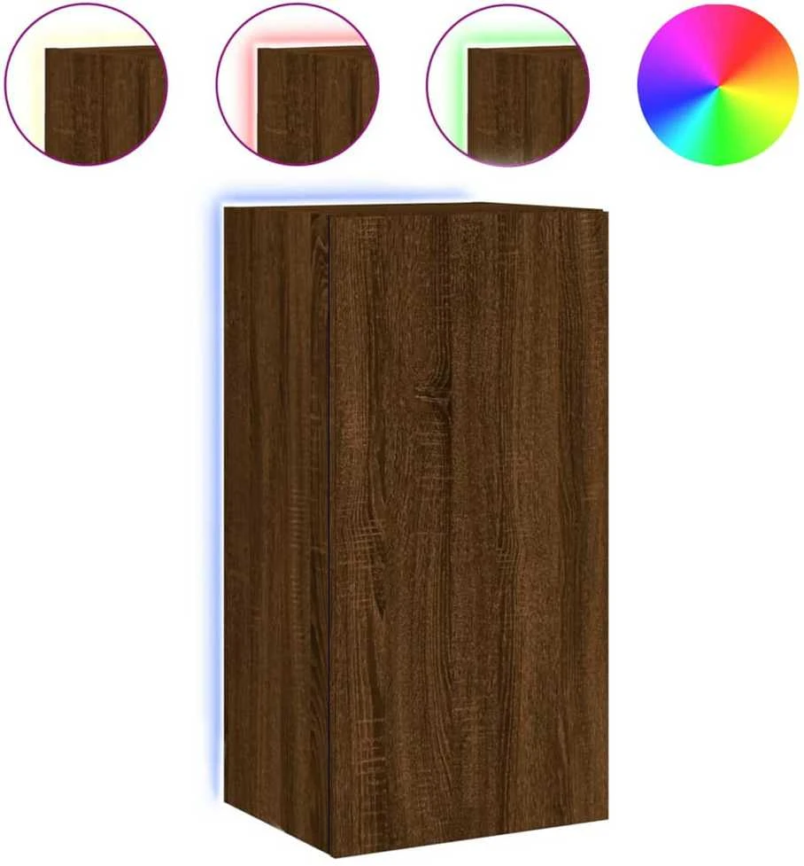 TV staliukas Sieninė TV spintelė su LED lemputėmis, ruda, 40,5x35x80cm