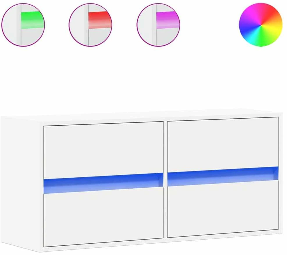 TV staliukas Sieninė TV spintelė su LED lemputėmis, balta, 100x31x45cm