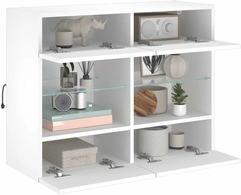 TV staliukas Sieninė TV spintelė su LED lemputėmis, balta, 78,5x30x60,5cm
