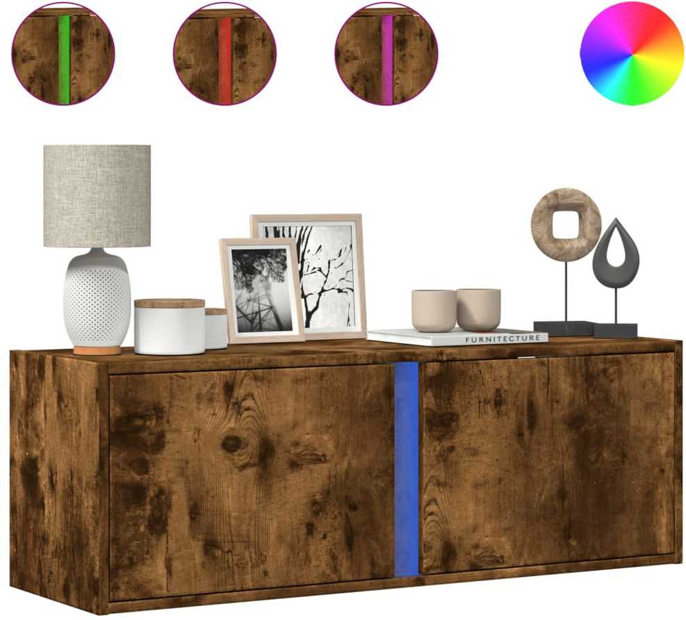 TV staliukas Sieninė TV spintelė su LED lemputėmis, dūminė, 100x31x35cm