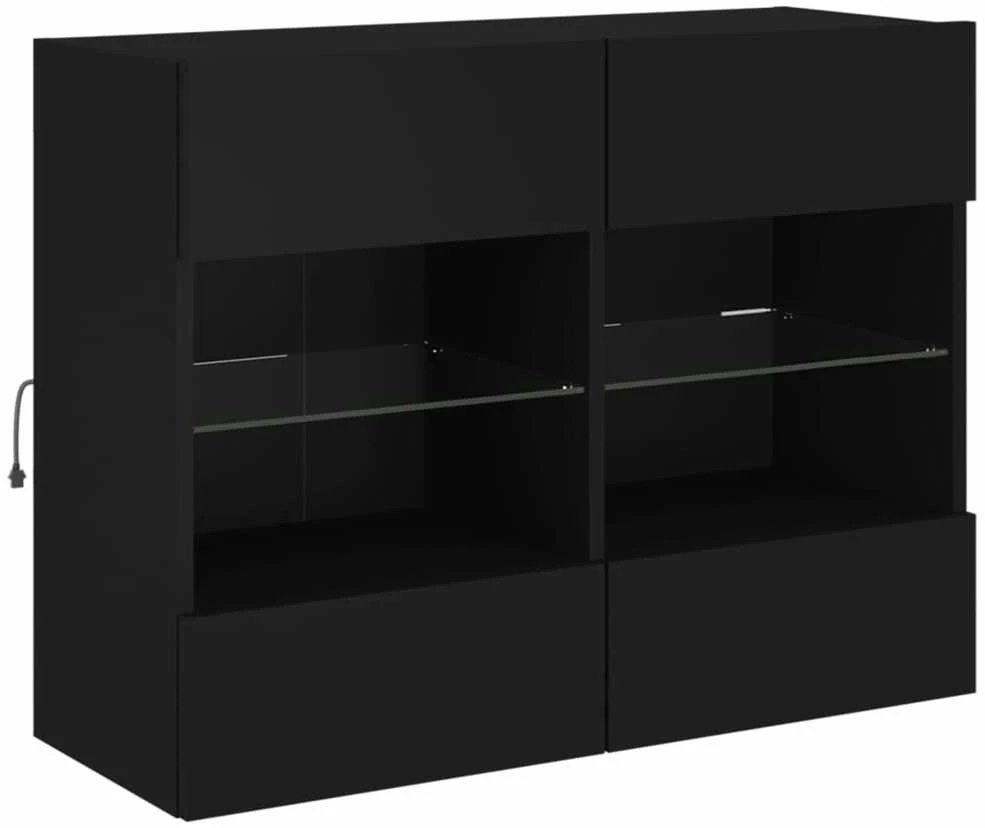 TV staliukas Sieninė TV spintelė su LED lemputėmis, juoda, 78,5x30x60,5cm