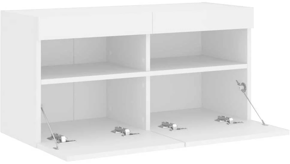 TV staliukas Sieninė TV spintelė su LED lemputėmis, balta, 80x30x40cm