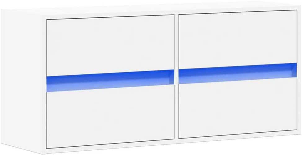 TV staliukas Sieninė TV spintelė su LED lemputėmis, balta, 100x31x45cm