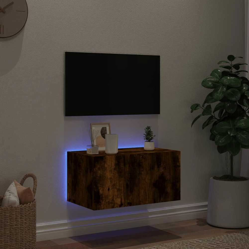 TV staliukas Sieninė TV spintelė su LED lemputėmis, dūminė, 60x35x31cm