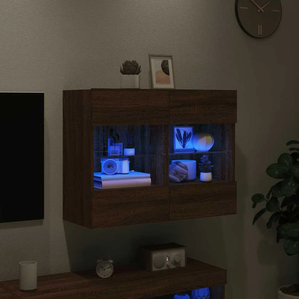 TV staliukas Sieninė TV spintelė su LED lemputėmis, ruda, 78,5x30x60,5cm