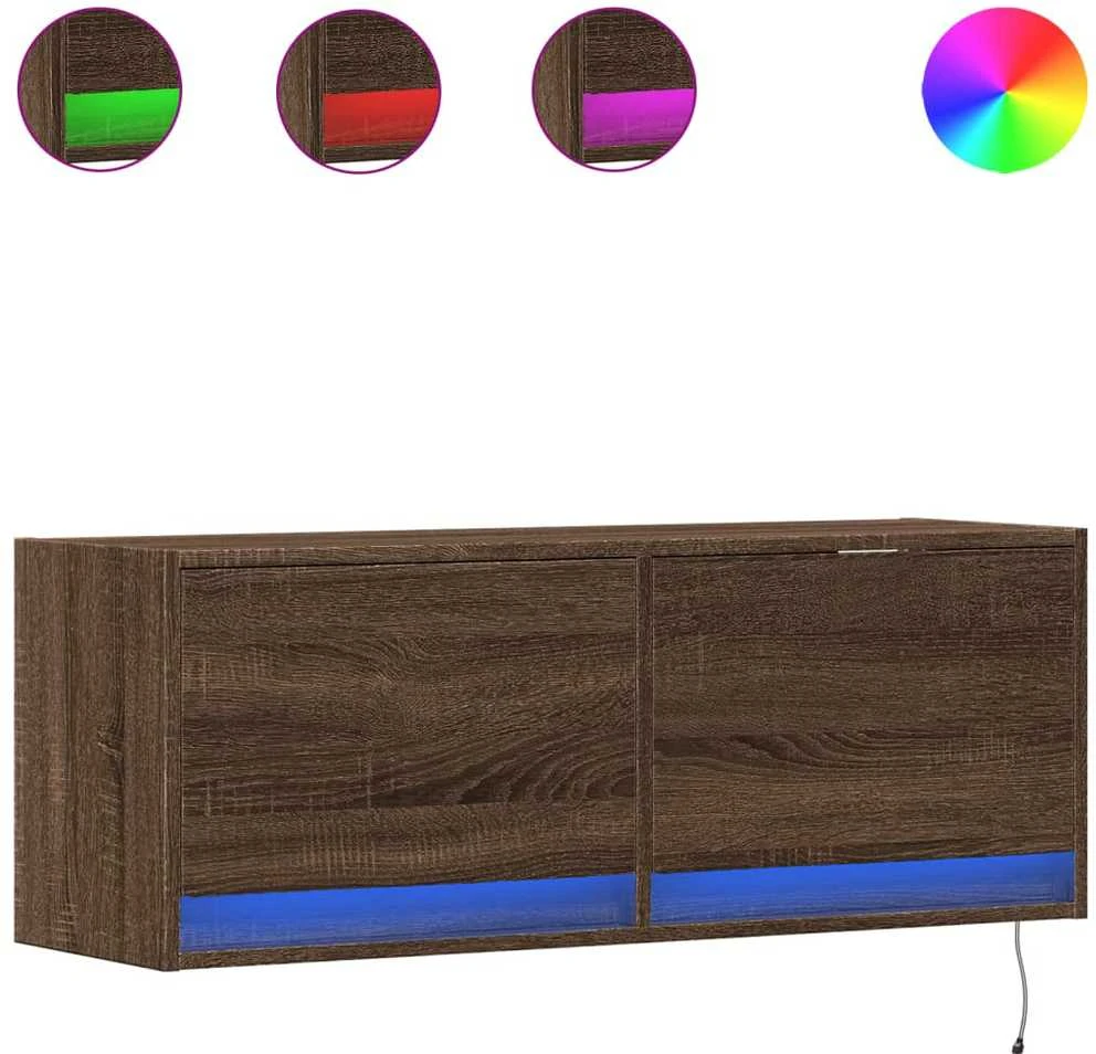 TV staliukas Sieninė TV spintelė su LED lemputėmis, ruda ąžuolo, 100x31x35cm