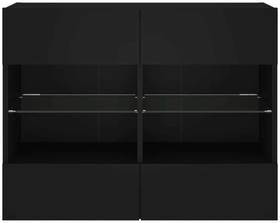 TV staliukas Sieninė TV spintelė su LED lemputėmis, juoda, 78,5x30x60,5cm