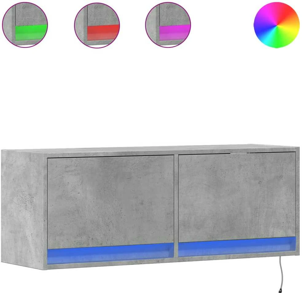 TV staliukas Sieninė TV spintelė su LED lemputėmis, betono, 100x31x35cm
