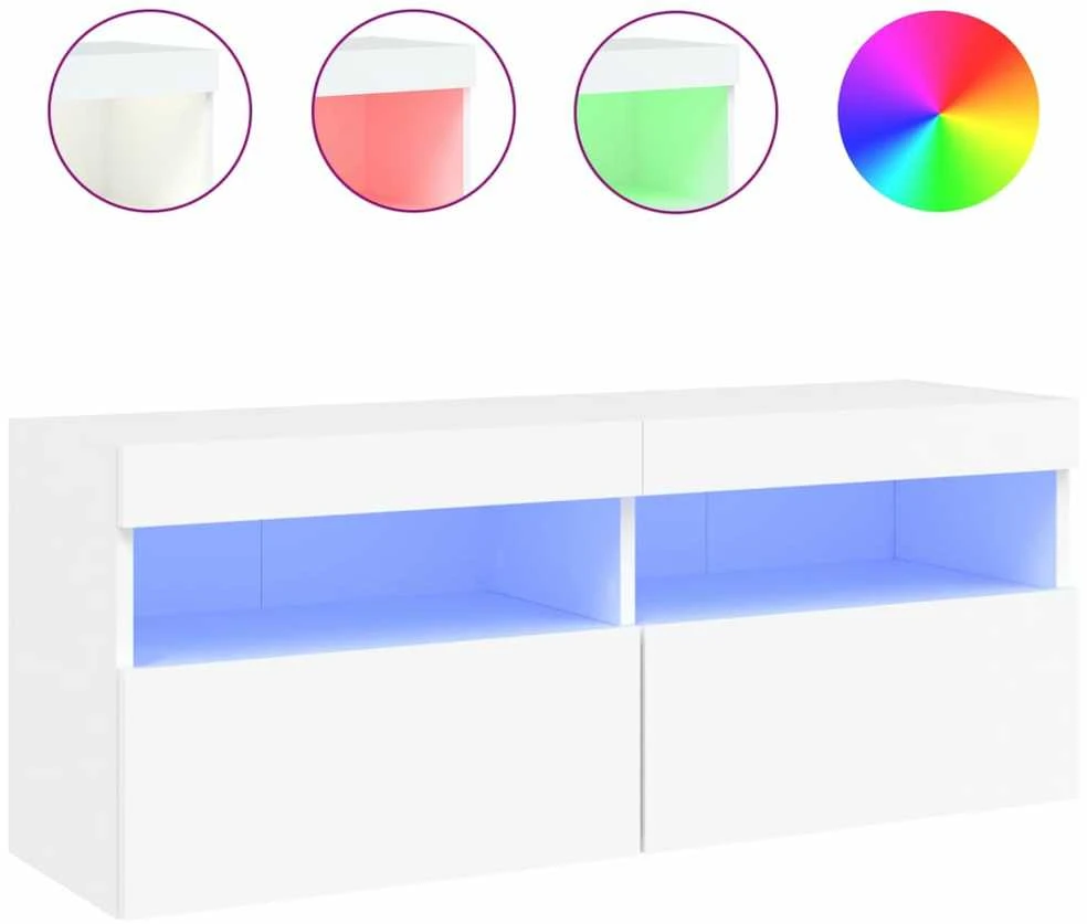 TV staliukas Sieninė TV spintelė su LED lemputėmis, balta, 100x30x40cm