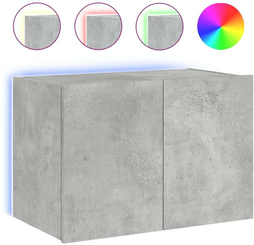TV staliukas Sieninė TV spintelė su LED lemputėmis, betono pilka, 60x35x41cm