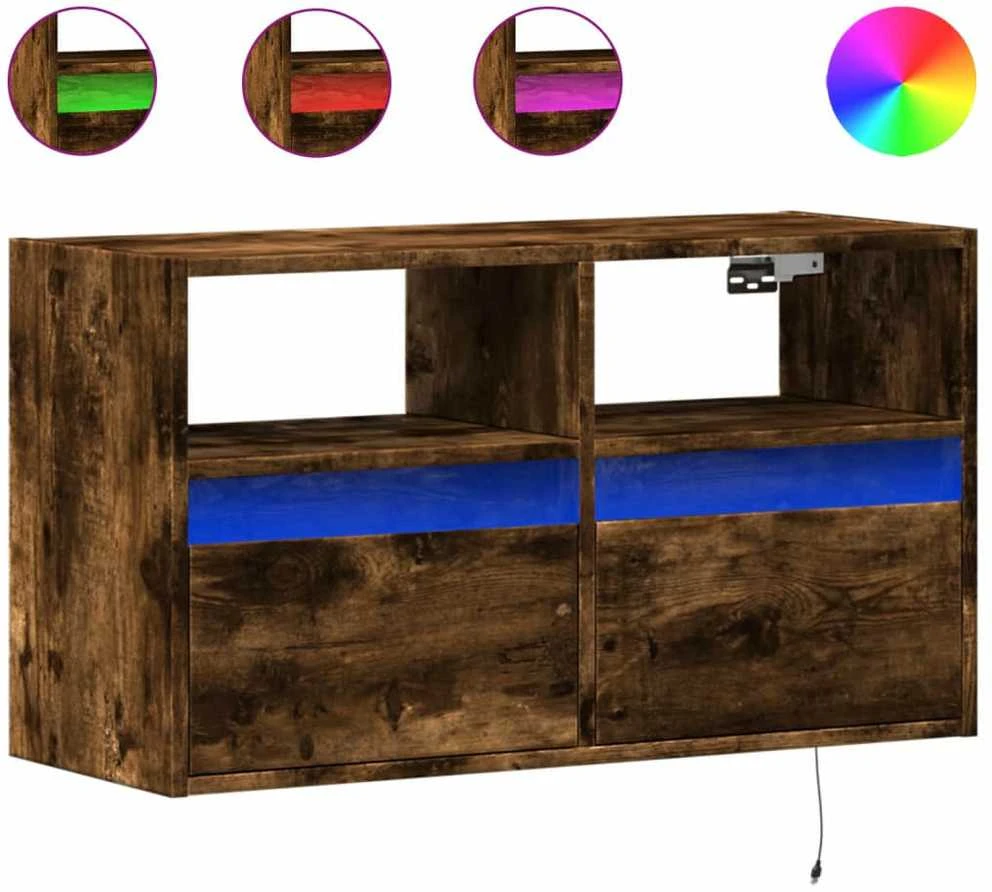 TV staliukas Sieninė TV spintelė su LED lemputėmis, dūminė, 80x31x45cm