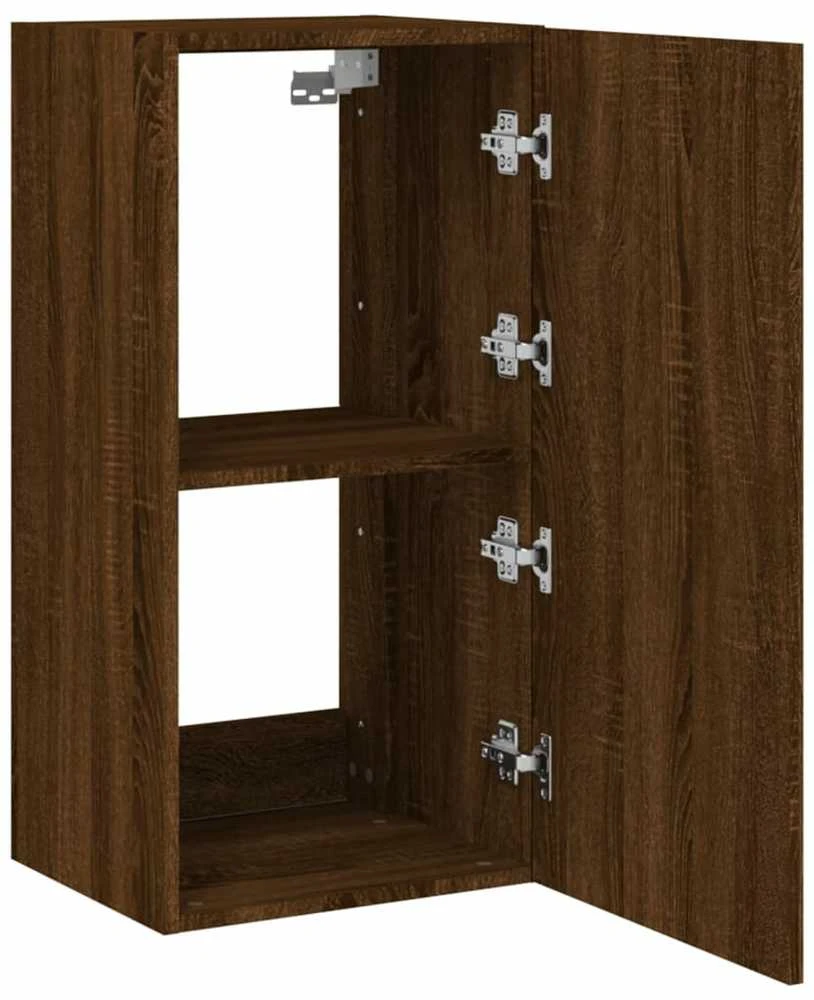 TV staliukas Sieninė TV spintelė su LED lemputėmis, ruda, 40,5x35x80cm