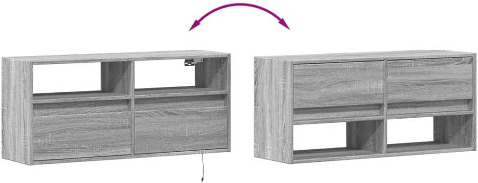 TV staliukas Sieninė TV spintelė su LED lemputėmis, pilka, 100x31x45cm