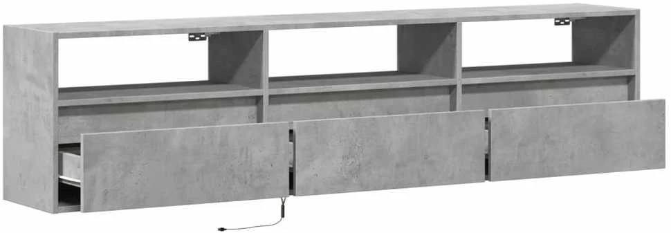 TV staliukas Sieninė TV spintelė su LED lemputėmis, betono, 180x31x45cm