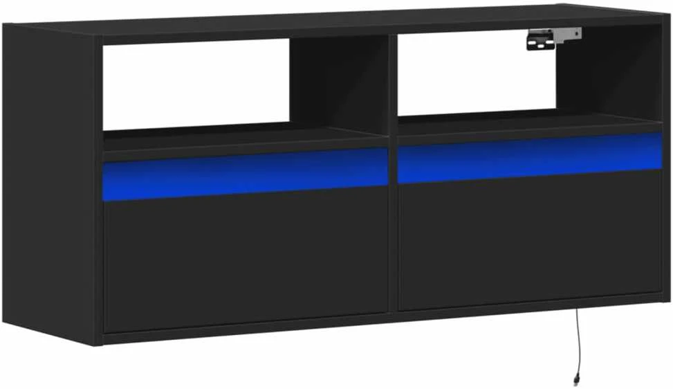TV staliukas Sieninė TV spintelė su LED lemputėmis, juoda, 100x31x45cm
