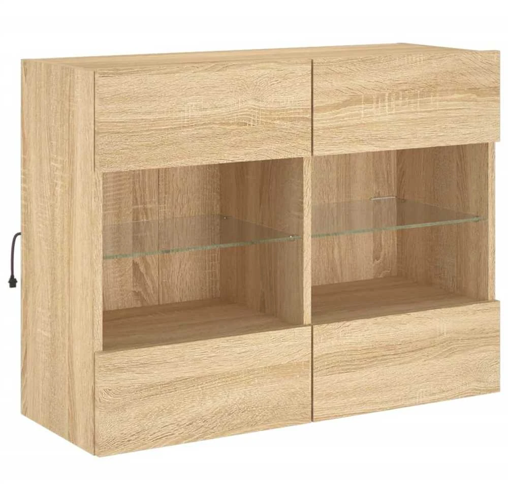 TV staliukas Sieninė TV spintelė su LED lemputėmis, ąžuolo, 78,5x30x60,5cm