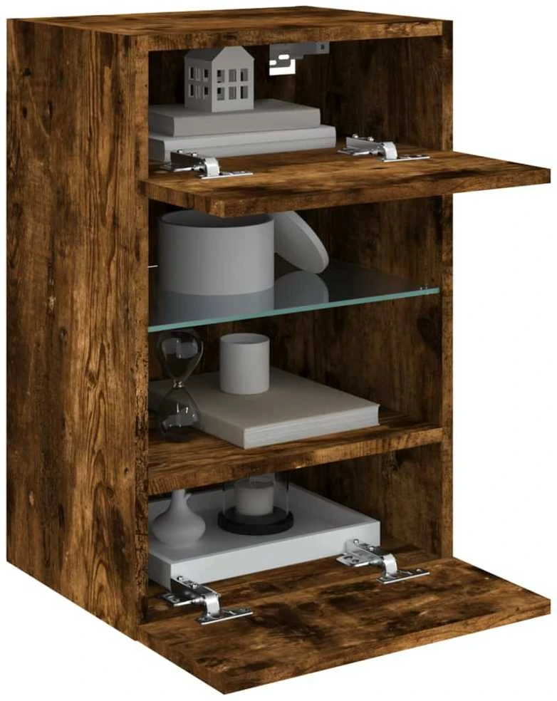 TV staliukas Sieninė TV spintelė su LED lemputėmis, dūminė, 40x30x60,5cm