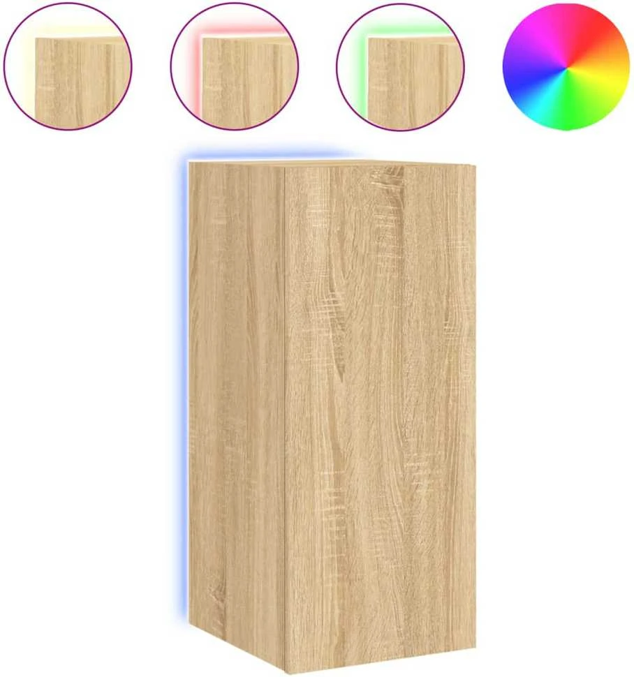 TV staliukas Sieninė TV spintelė su LED lemputėmis, ąžuolo, 30,5x35x70cm