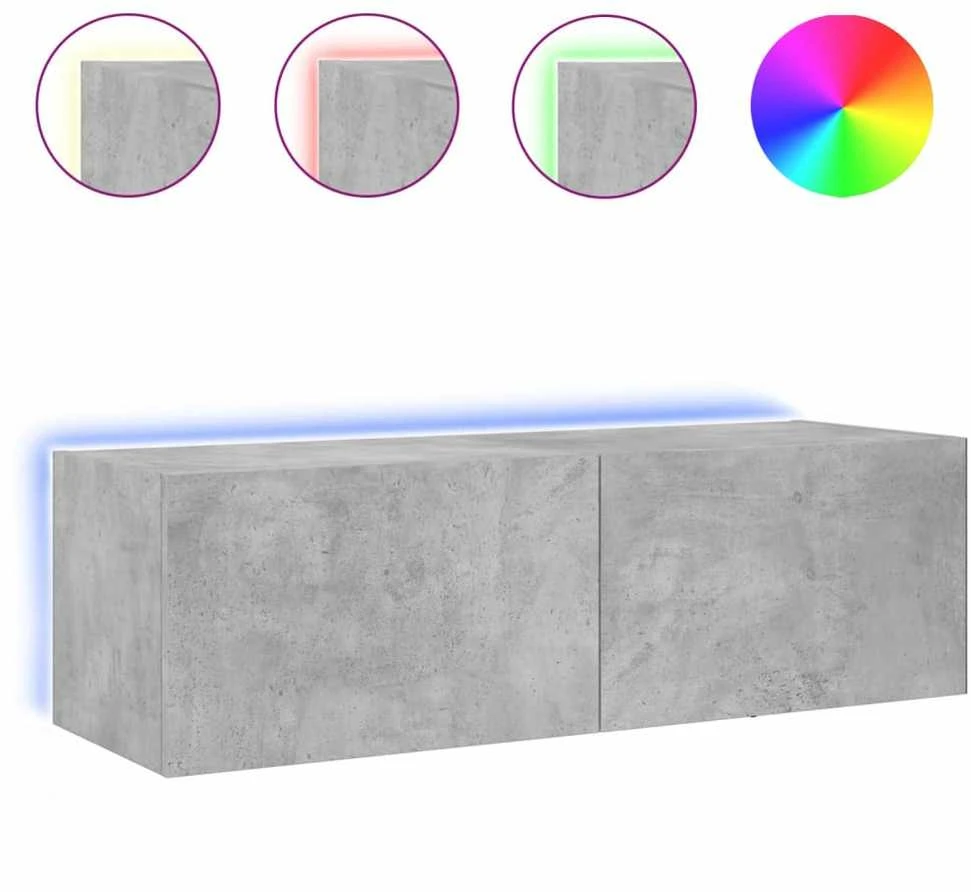 TV staliukas Sieninė TV spintelė su LED lemputėmis, betono, 100x35x31cm