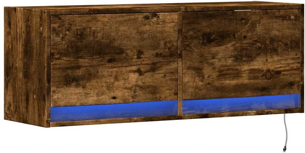 TV staliukas Sieninė TV spintelė su LED lemputėmis, dūminė, 100x31x35cm