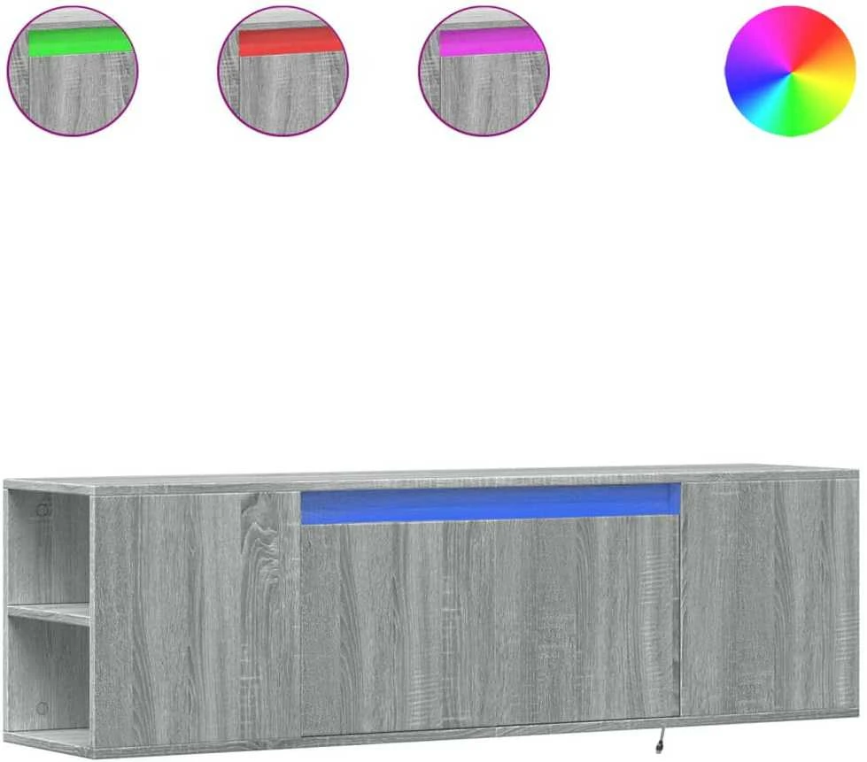 TV staliukas Sieninė TV spintelė su LED lemputėmis, pilka, 135x31x39,5cm