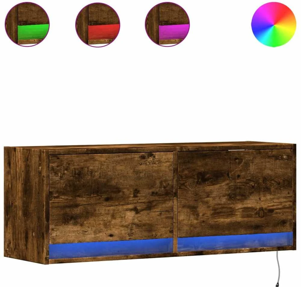 TV staliukas Sieninė TV spintelė su LED lemputėmis, dūminė, 100x31x35cm